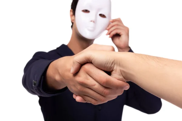 Επιχειρηματίας Εργάτης Έγκλημα Κρατάει Λευκή Μάσκα Ένας Ανέντιμος Απατεώνας Προδίδει — Φωτογραφία Αρχείου