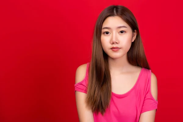 Porträtt Attraktiv Vacker Ung Asiatisk Kvinna Söt Flicka Har Ett — Stockfoto