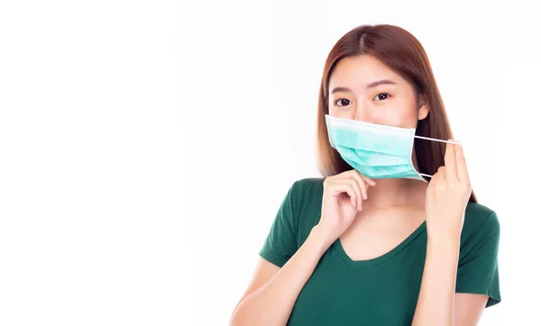 Mujer Asiática Joven Con Mascarilla Médica Protección Frente Virus Infección —  Fotos de Stock