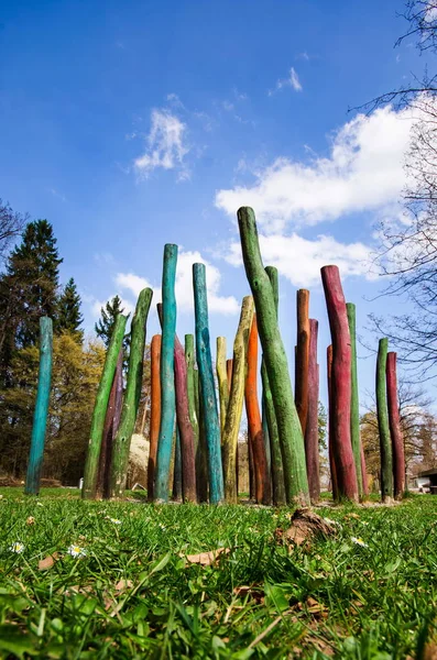 Outdoor Park Scene Children Playground Sunny Day Blue Sky White — стоковое фото