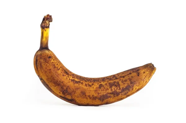 Brown Única Banana Madura Demais Isolado Contra Backgroud Branco — Fotografia de Stock
