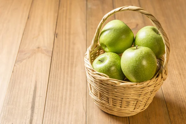 Autumn Concept Basket Apples Wooden Boards — Stock Photo, Image