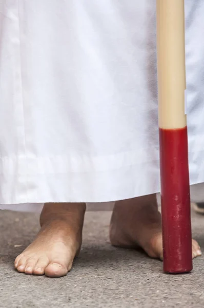 Detail Penitent Performing Penance Station Bare Feet — Stock Photo, Image