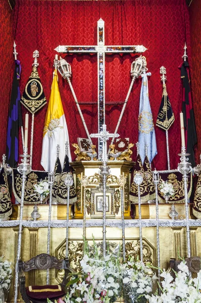 Cruz Guía Insignias Hermandad Los Panaderos Ordenada Altar Justo Antes — Foto de Stock