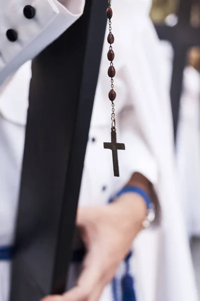 Detail Rosary Hanging Cross Carried Penitent Penance Station — Stock Photo, Image