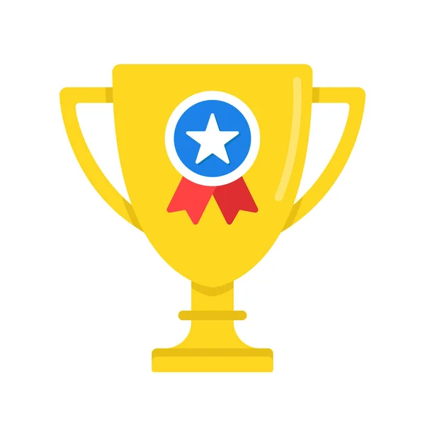 Trophy Award Ribbon Gold Cup Medal Flat Design Vector Icon — Stock Vector