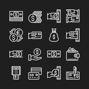 Para hattı simgeler. Modern grafik öğeleri, basit anahat ince çizgi özel semboller koleksiyon. Piksel mükemmel. Vector Icons set