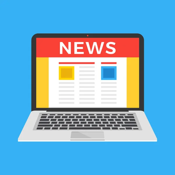 Leggo Notizie Sul Portatile Computer Portatile Con Giornale Newsletter Sito — Vettoriale Stock