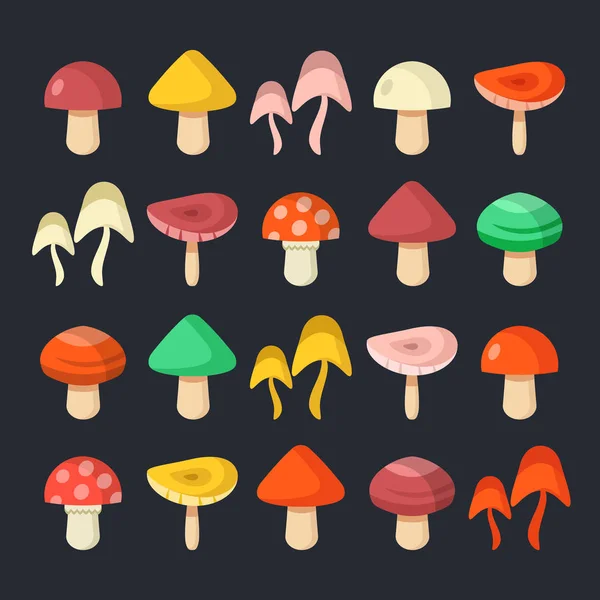 Set Funghi Collezione Funghi Colorati Elementi Grafici Moderni Stile Design — Vettoriale Stock