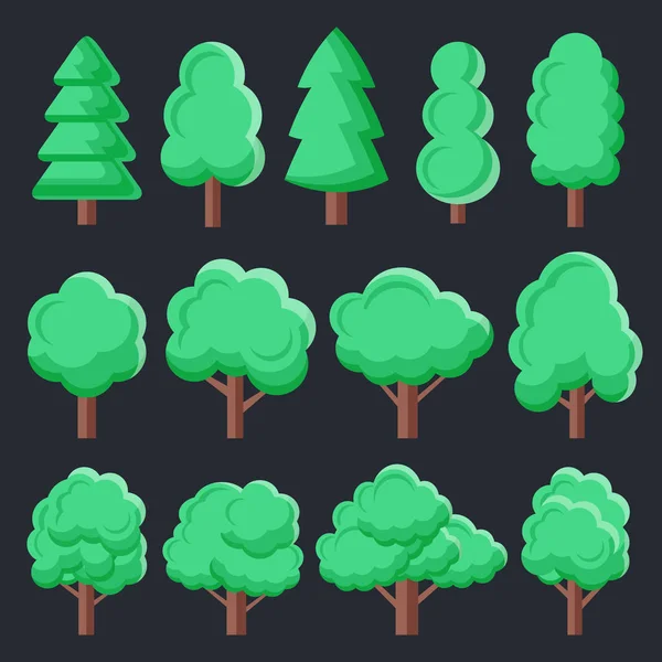 Дерева Встановлюються Прекрасна Колекція Зелених Лісових Дерев Сучасні Графічні Елементи — стоковий вектор