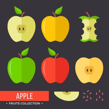 Apple ayarlayın. Kırmızı, sarı ve yeşil elma. Modern düz simgeler. Vektör çizim