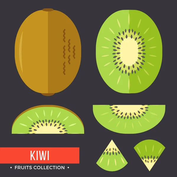 Kiwi Set Kiwifruit Modern Flat Icons Vector Illustration — Stock Vector