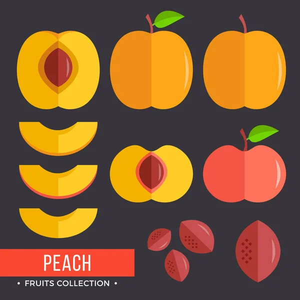 Персиковий Набір Різні Персики Сучасні Плоскі Піктограми Векторні Ілюстрації — стоковий вектор