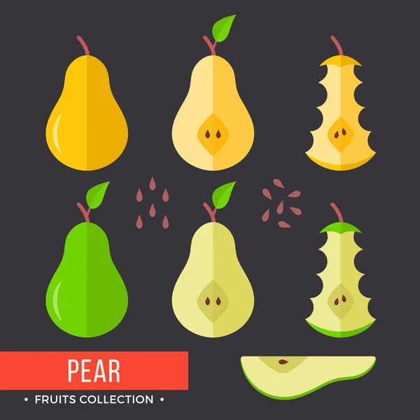 Pear Set Groene Gele Peren Modern Plat Pictogrammen Vectorillustratie — Stockvector