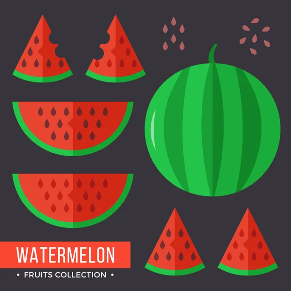 Watermeloen Modern Plat Pictogrammen Vectorillustratie — Stockvector
