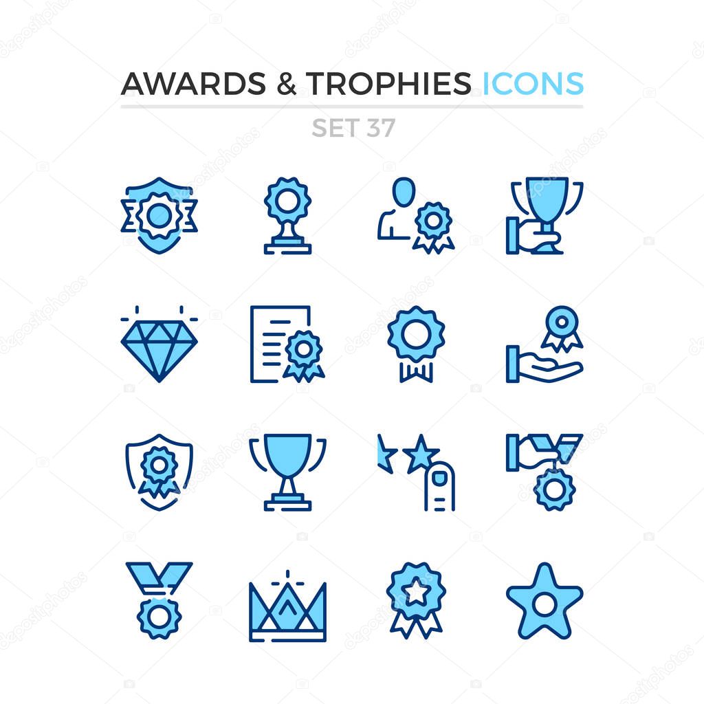 Awards and trophies icons. Vector line icons set. Premium quality. Simple thin line design. Modern outline symbols, pictograms.