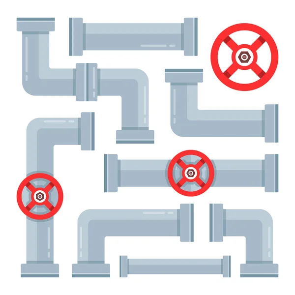 Rohre Gesetzt Rohrleitungs Und Rohrleitungssysteme Wasserleitungen Ventile Und Verbinder Vektorillustration — Stockvektor