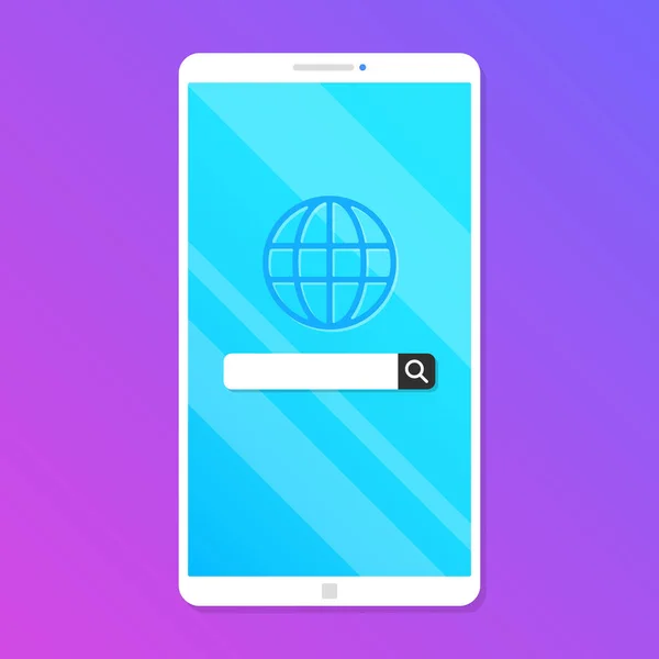 モバイル検索 スマート フォンの画面上で Web 検索ウェブサイト 現代ベクトル図 — ストックベクタ
