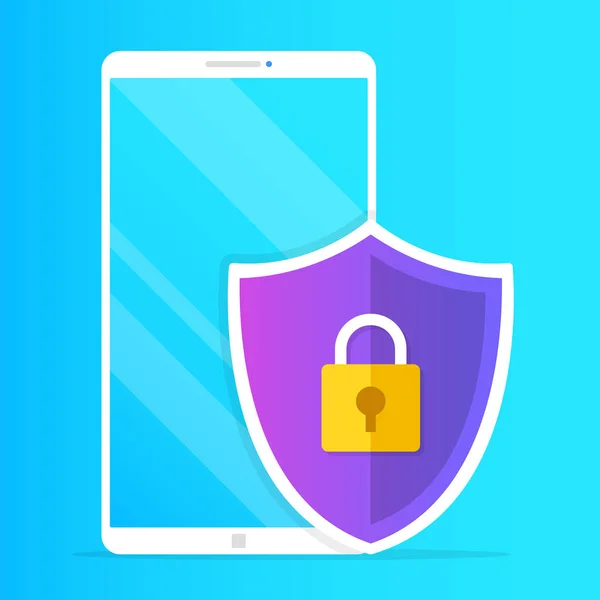 Seguridad Móvil Smartphone Escudo Con Icono Bloqueo Protección Datos Personales — Archivo Imágenes Vectoriales