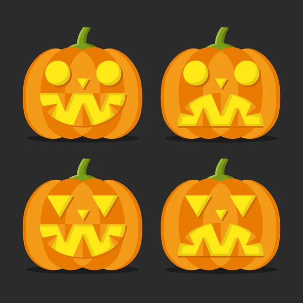 Halloween Pumpkins Ayarlayın Parlayan Kabak Oyma Yüzü Olan Jack Fener — Stok Vektör