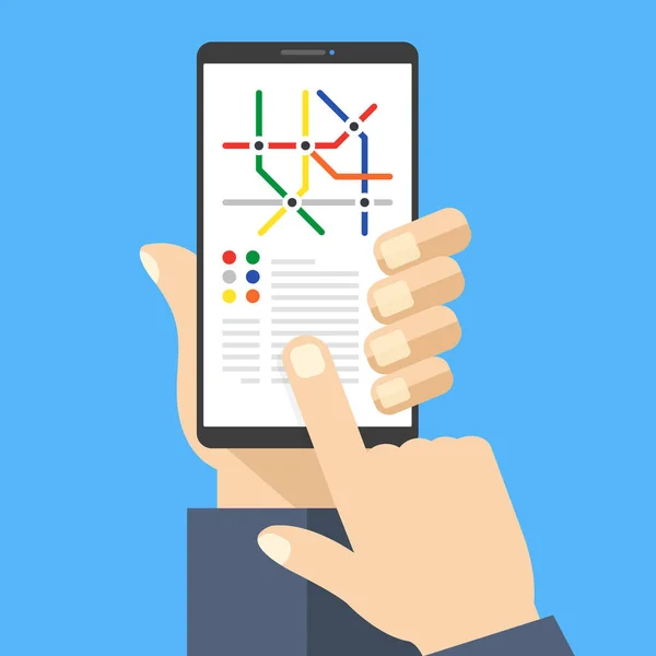Mapa Metra Ekran Smartfona Aplikacja Metra Mapa Metra Ręka Trzyma — Wektor stockowy