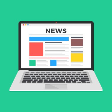 Laptop ekranında haber sitesi. İnternet haberleri. Modern düz tasarım vektör çizimi