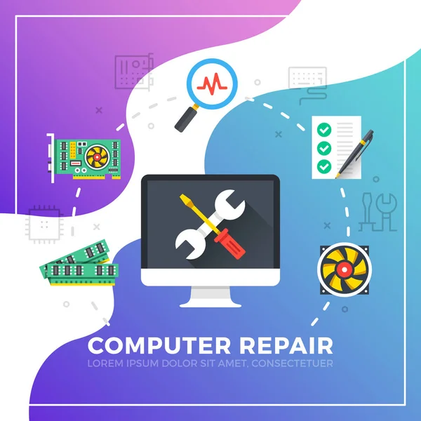 Computer Repair Flat Design Graphic Elements Modern Vector Illustration — Stock Vector