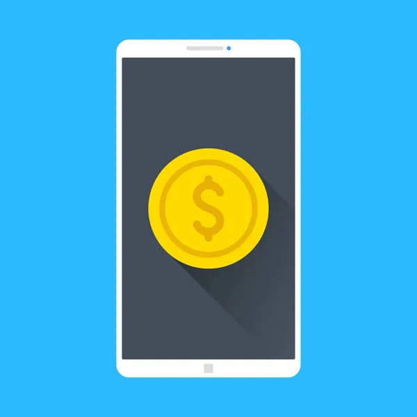 Smartphone Con Moneda Pantalla Banca Móvil Donación Transferencia Dinero Pago — Vector de stock