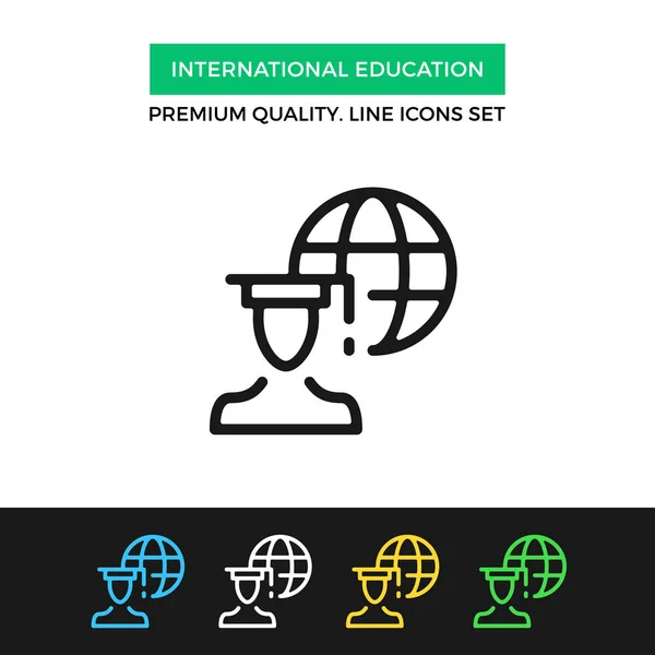 向量国际教育图标 优质的平面设计 现代标志 轮廓符号集合 简单的细线图标设置 — 图库矢量图片