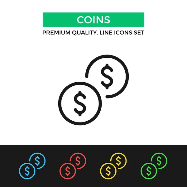 コインのアイコンをベクトルします お金の概念 プレミアム品質のグラフィック デザイン 現代記号アウトライン記号コレクション シンプルな細い線のアイコンを設定 — ストックベクタ