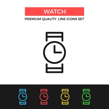 Vektör izle simgesi. Kol saati kavramları. Premium Kalite grafik tasarım. Koleksiyon, basit ince çizgi Icons set anahat modern işaretler, semboller