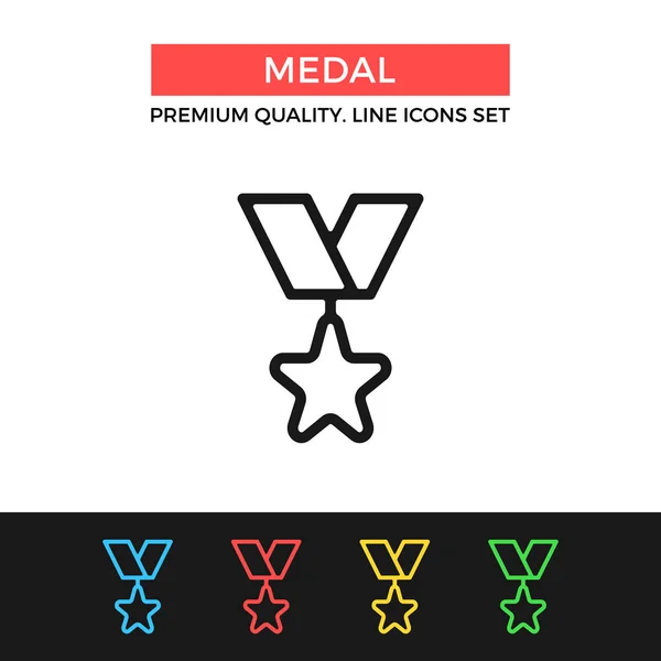 メダル アイコンをベクトルします 達成賞の概念 プレミアム品質のグラフィック デザイン 現代記号アウトライン記号コレクション シンプルな細い線のアイコンを設定 — ストックベクタ