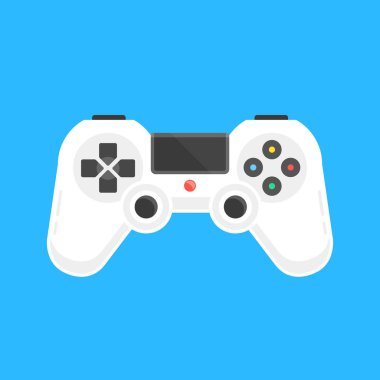 Vektör gamepad. Beyaz oyun kumandası. Video oyun kavramı. Modern düz tasarım. Vektör çizim