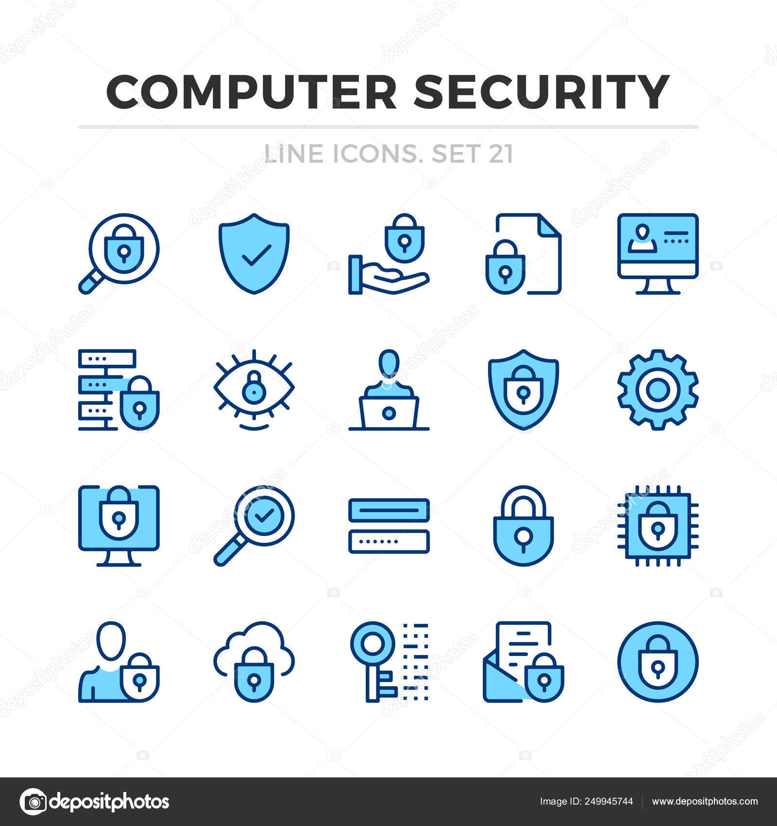 Computer Security Vector Line Icons Set Thin Line Design Modern Stock Vector Image By C Magurok5 249945744