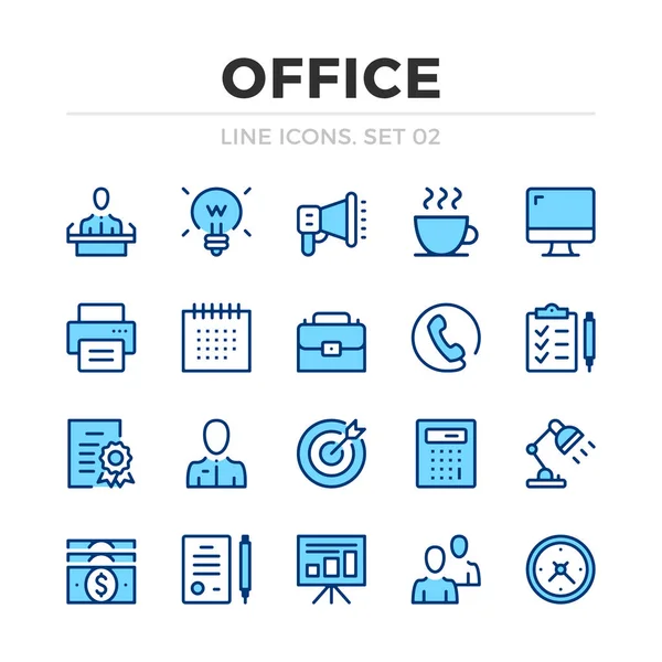 Conjunto Ícones Linha Vetorial Office Design Linha Fina Delinear Elementos — Vetor de Stock