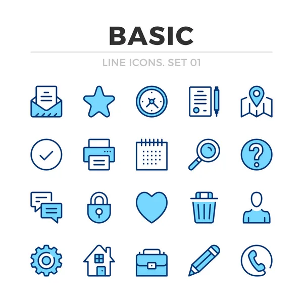 Basic Vector Line Icons Set Thin Line Design Outline Graphic — Stock Vector