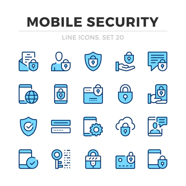 Mobile Sikkerhed Vektor Linje Ikoner Sæt Tyndt Linjedesign Skitse Grafiske – Stock-vektor