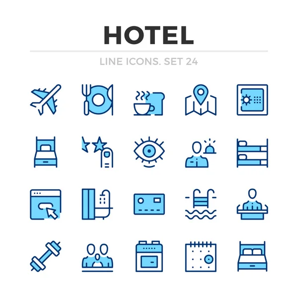 Hotel Vector Linje Ikoner Set Tunn Linje Design Kontur Grafiska — Stock vektor