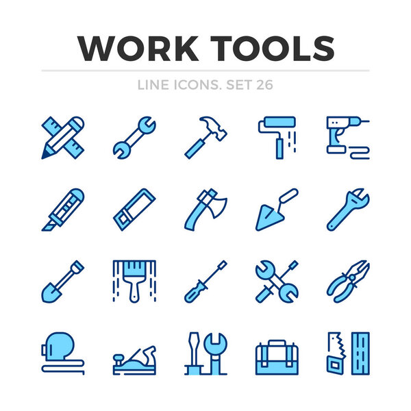 Work tools vector line icons set. Thin line design. Outline graphic elements, simple stroke symbols. Work tools icons