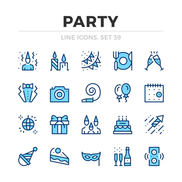 Party Vektor Linje Ikoner Set Tunn Linje Design Kontur Grafiska — Stock vektor