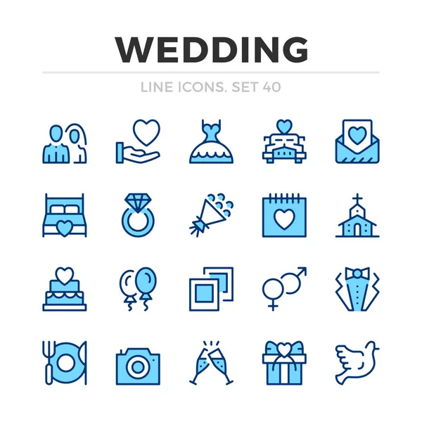 设置婚礼矢量线图标 细线设计 现代轮廓图形元素 简单的笔划符号 婚礼图标 — 图库矢量图片