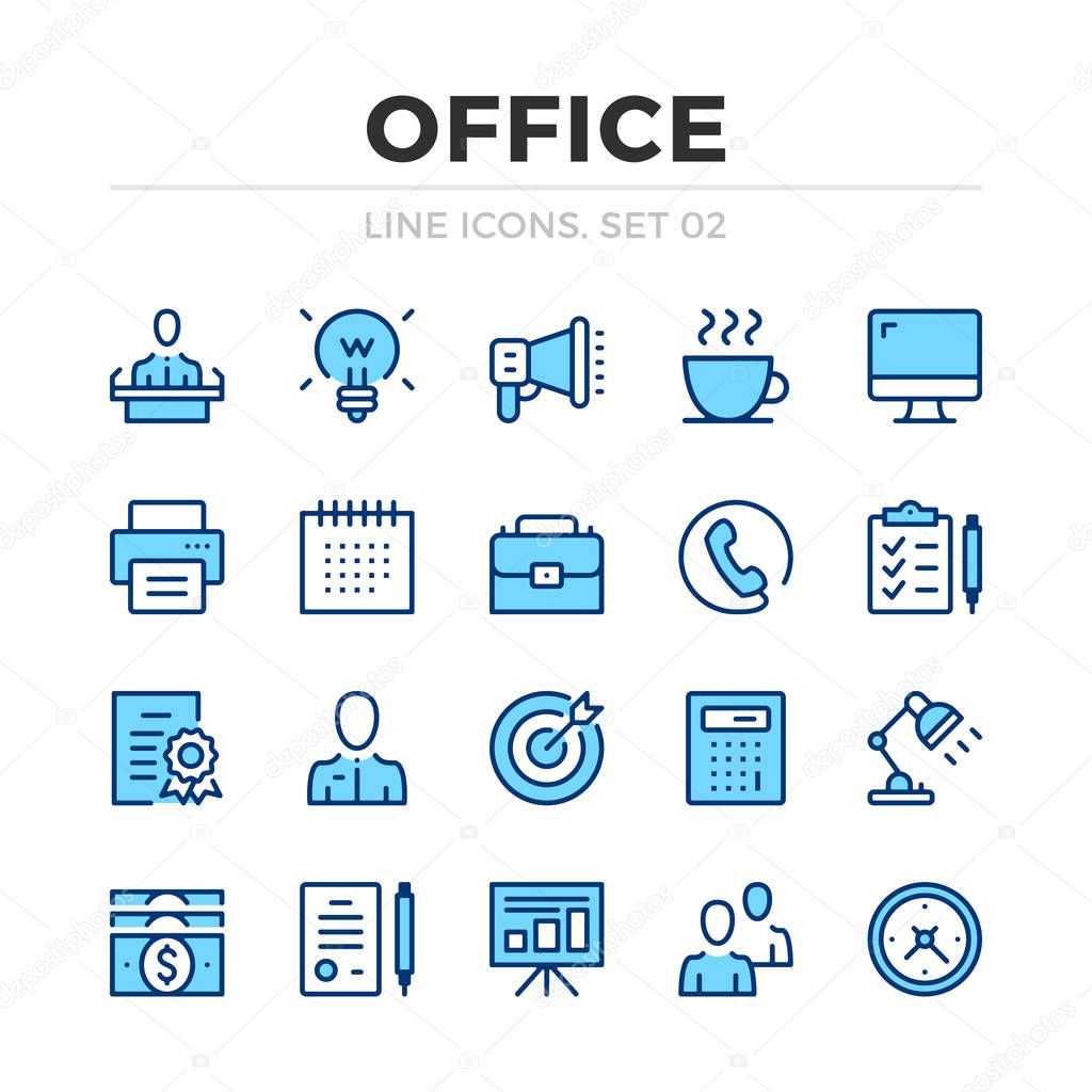 Office vector line icons set. Thin line design. Outline graphic elements, simple stroke symbols. Office icons