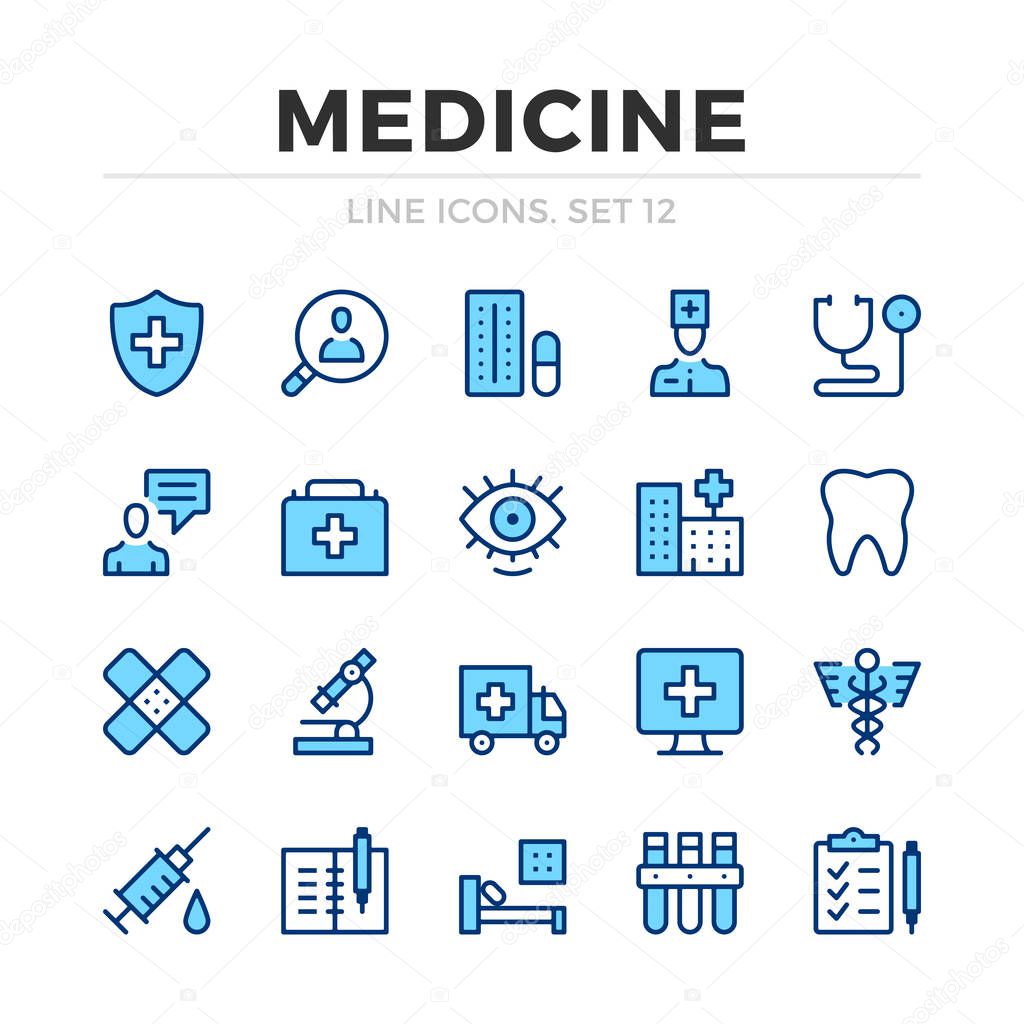 Medicine vector line icons set. Thin line design. Modern outline graphic elements, simple stroke symbols. Medical icons