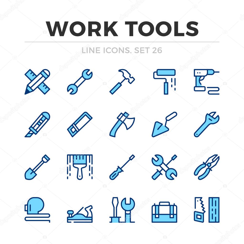 Work tools vector line icons set. Thin line design. Outline graphic elements, simple stroke symbols. Work tools icons
