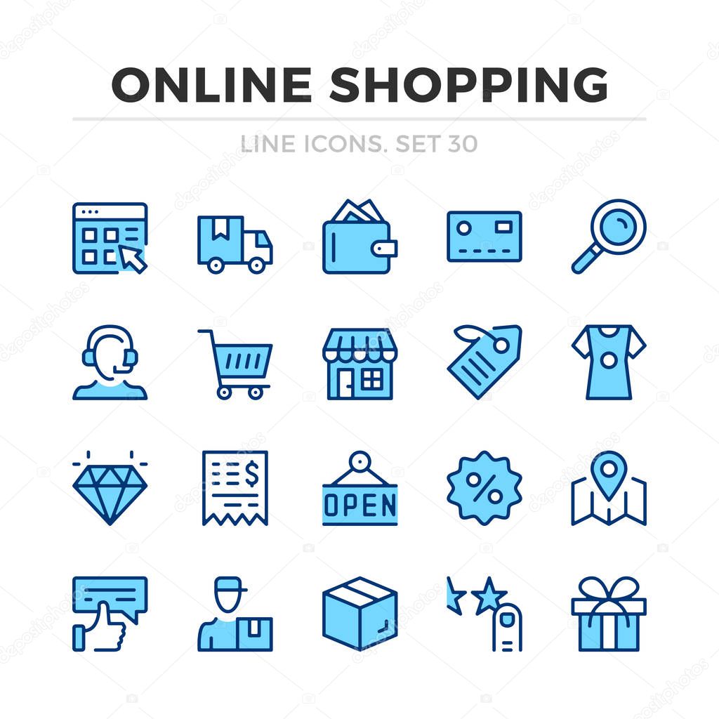 Online shopping vector line icons set. Thin line design. Modern outline graphic elements, simple stroke symbols. Online shopping icons