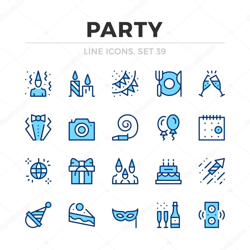 Party vector line icons set. Thin line design. Outline graphic elements, simple stroke symbols. Celebration icons
