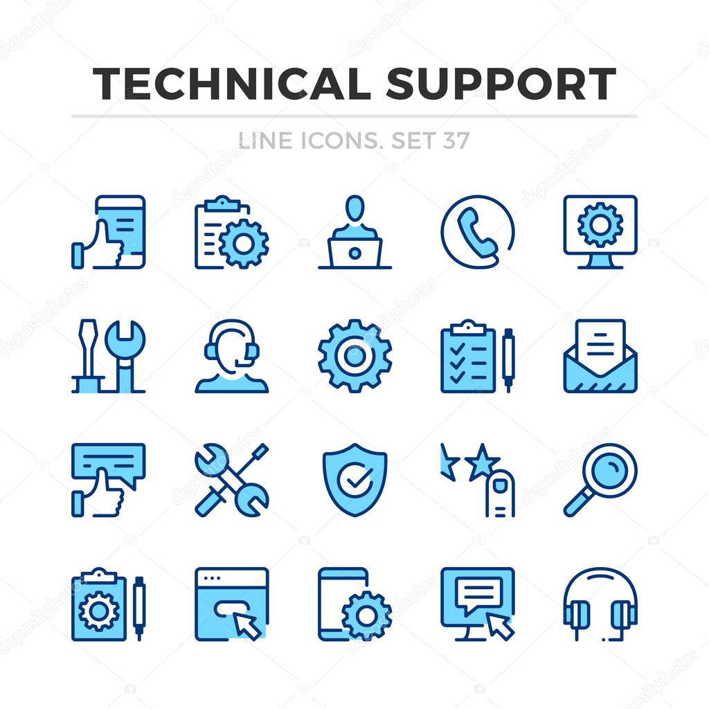 Technical support vector line icons set. Thin line design. Outline graphic elements, simple stroke symbols. Technical support icons