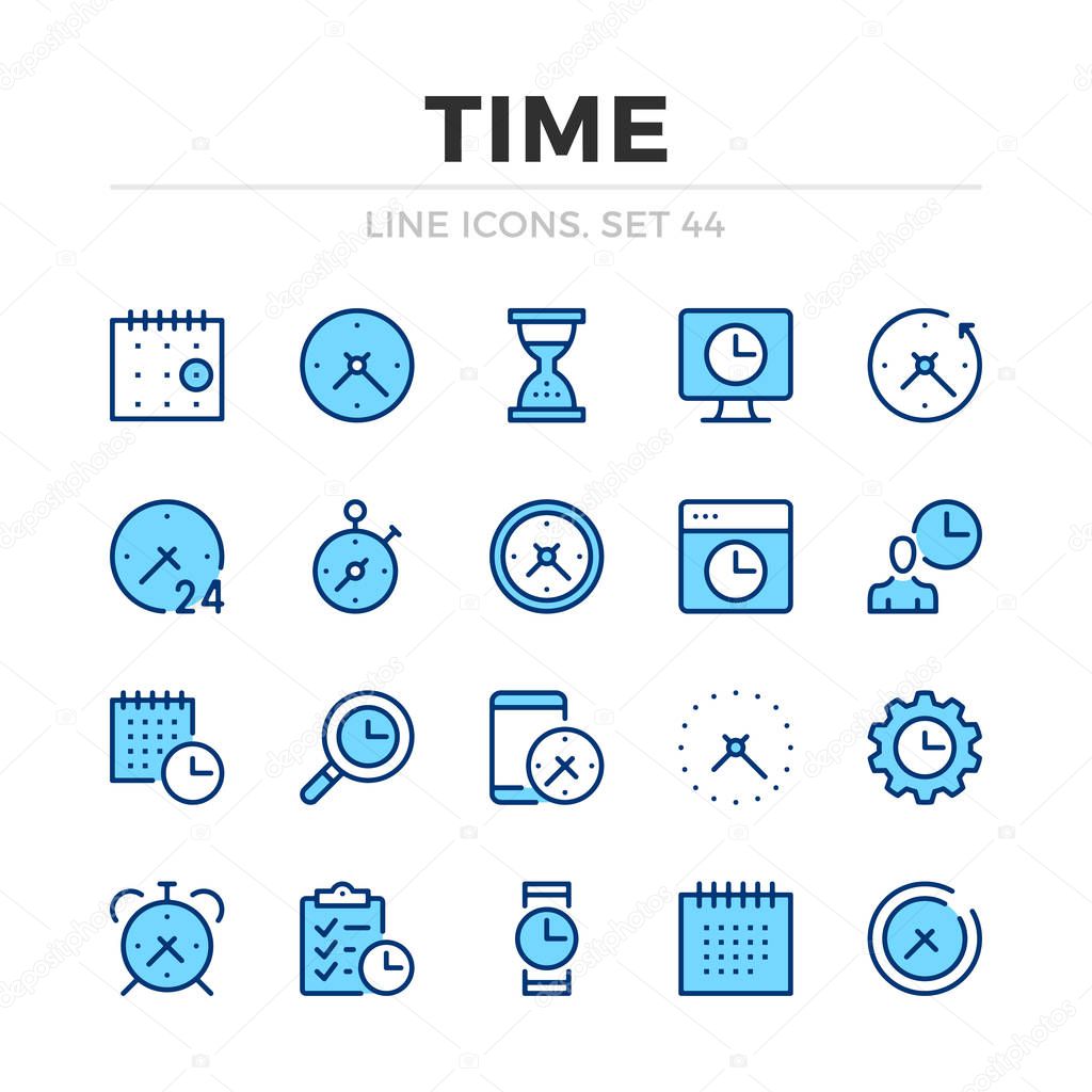 Time vector line icons set. Thin line design. Outline graphic elements, simple stroke symbols. Time icons