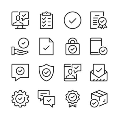 Onay işaretli çizgi Icons set. Modern grafik tasarım kavramları, basit anahat öğeleri koleksiyonu. Vektör hat simgeler