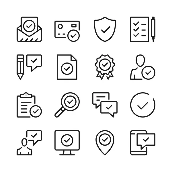 Aprobar Conjunto Iconos Línea Marcas Garrapatas Conceptos Diseño Gráfico Moderno — Vector de stock